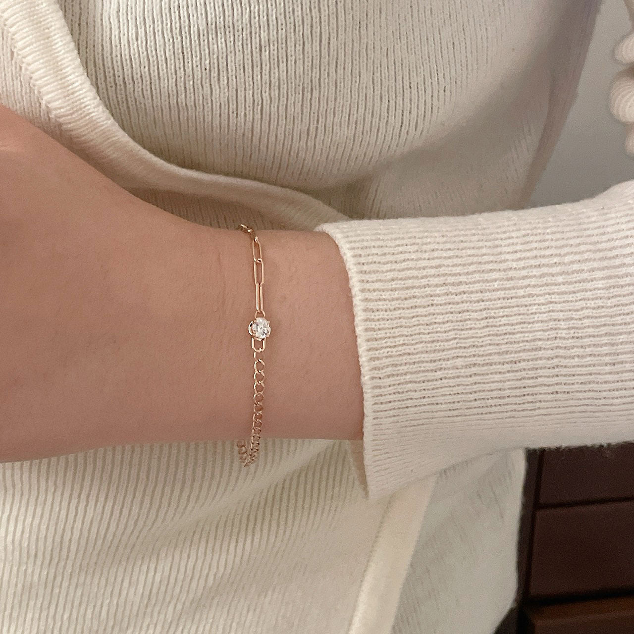 Bezel Beed & Chain Bracelet
