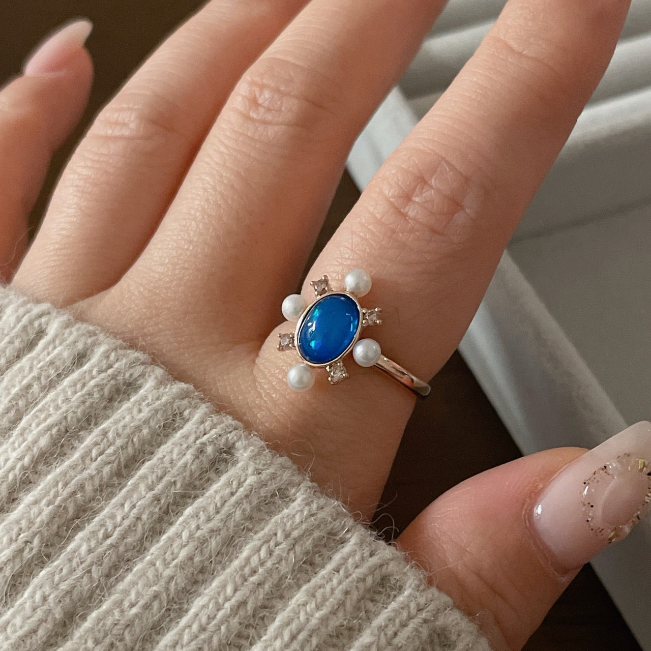 Blue Opal Ring with Peals