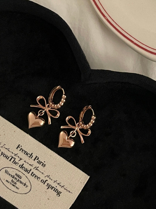 Bow Heart Dangle Earrings