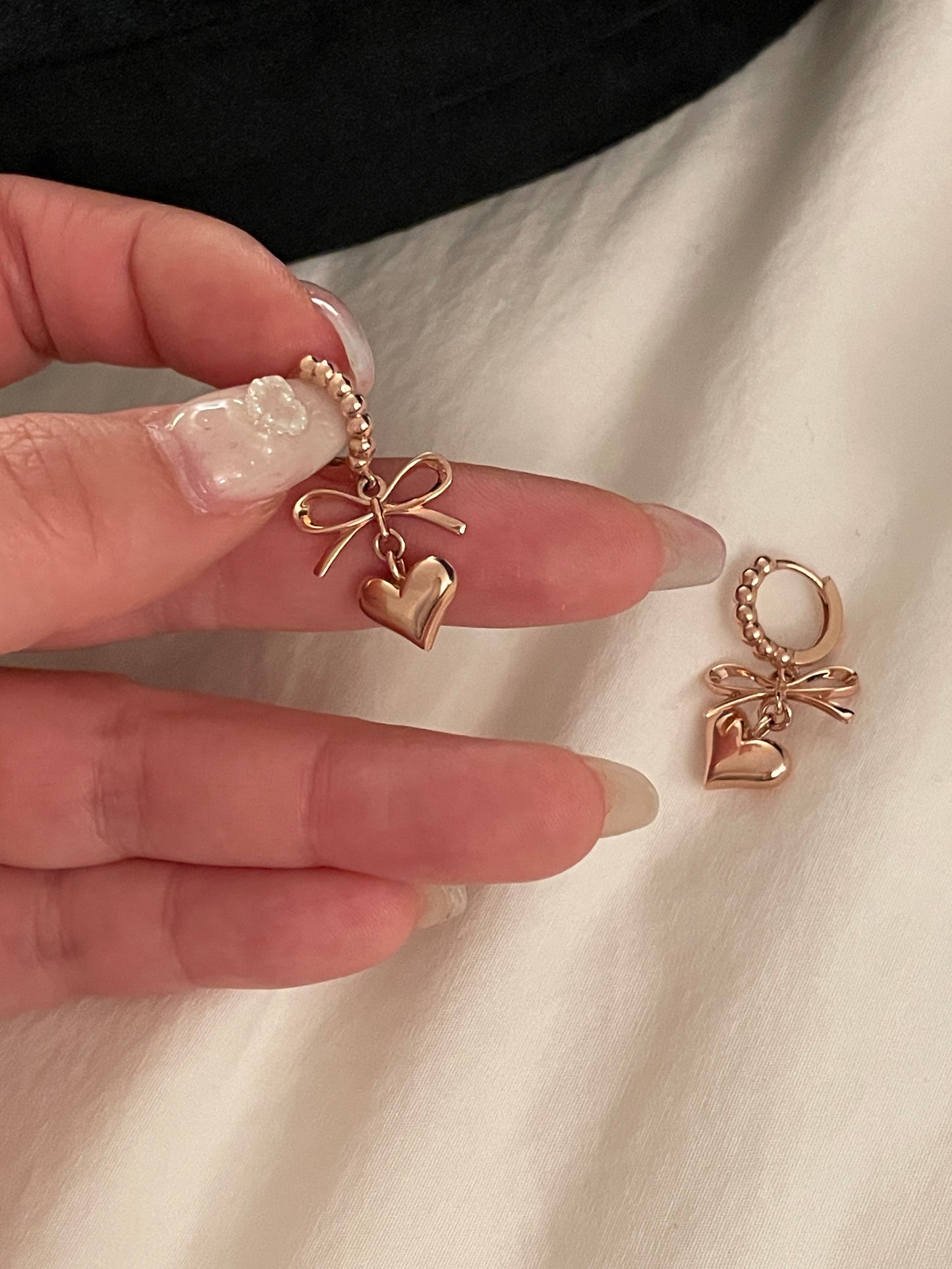 Bow Heart Dangle Earrings