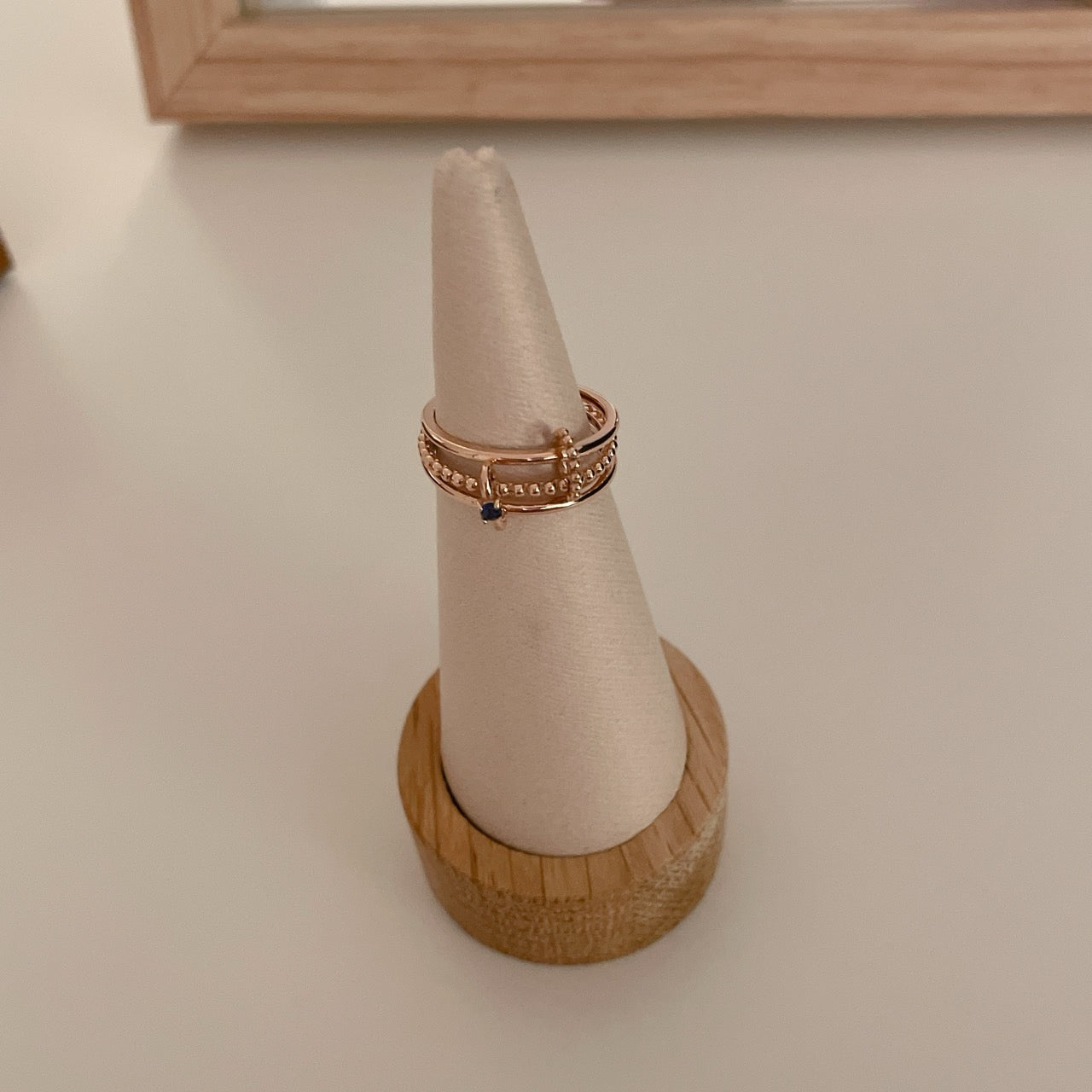 Three Connector Blue CZ Band Ring