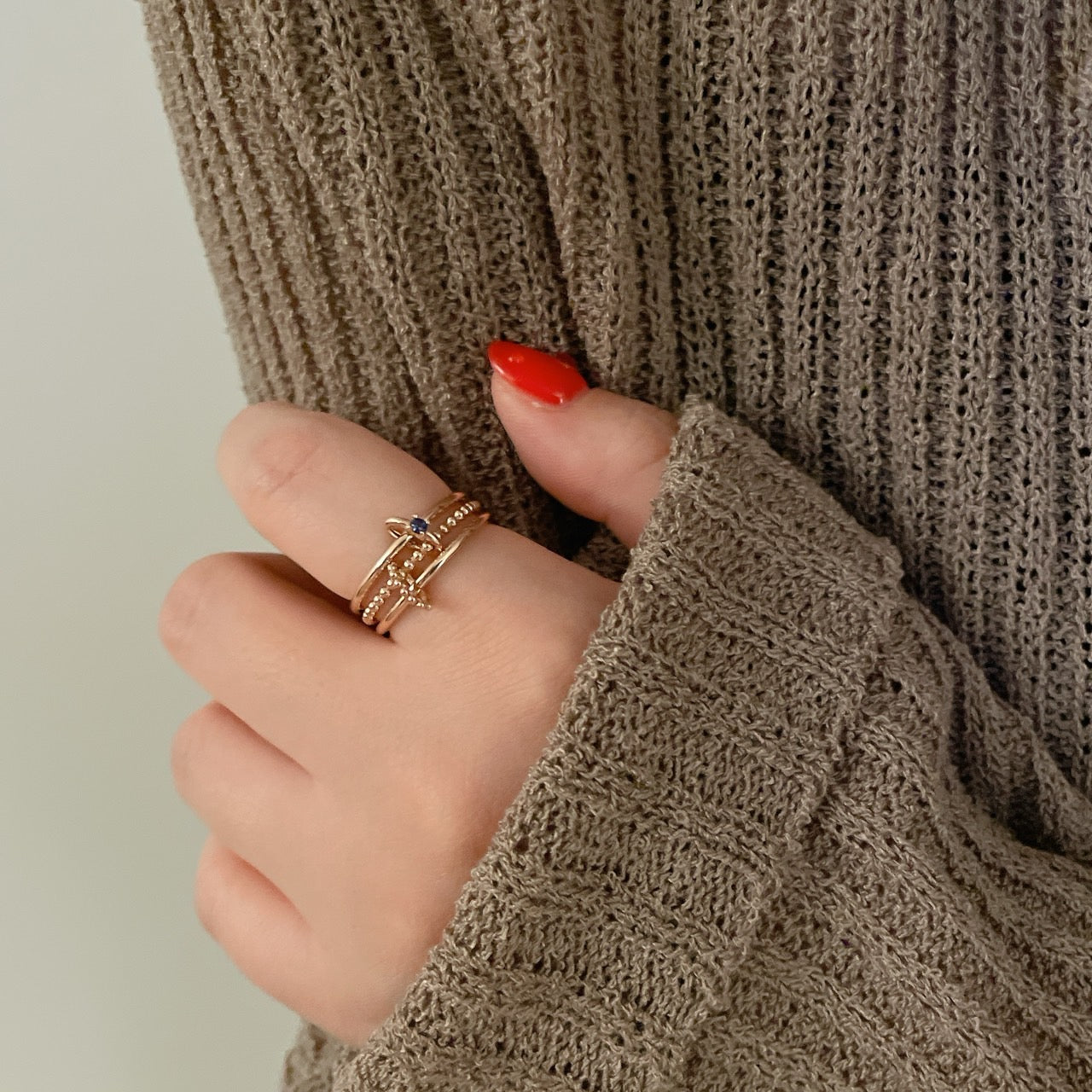 Three Connector Blue CZ Band Ring