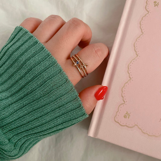 Three Connector Blue CZ Band Ring