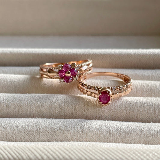 Ruby Flower & Oval Ring