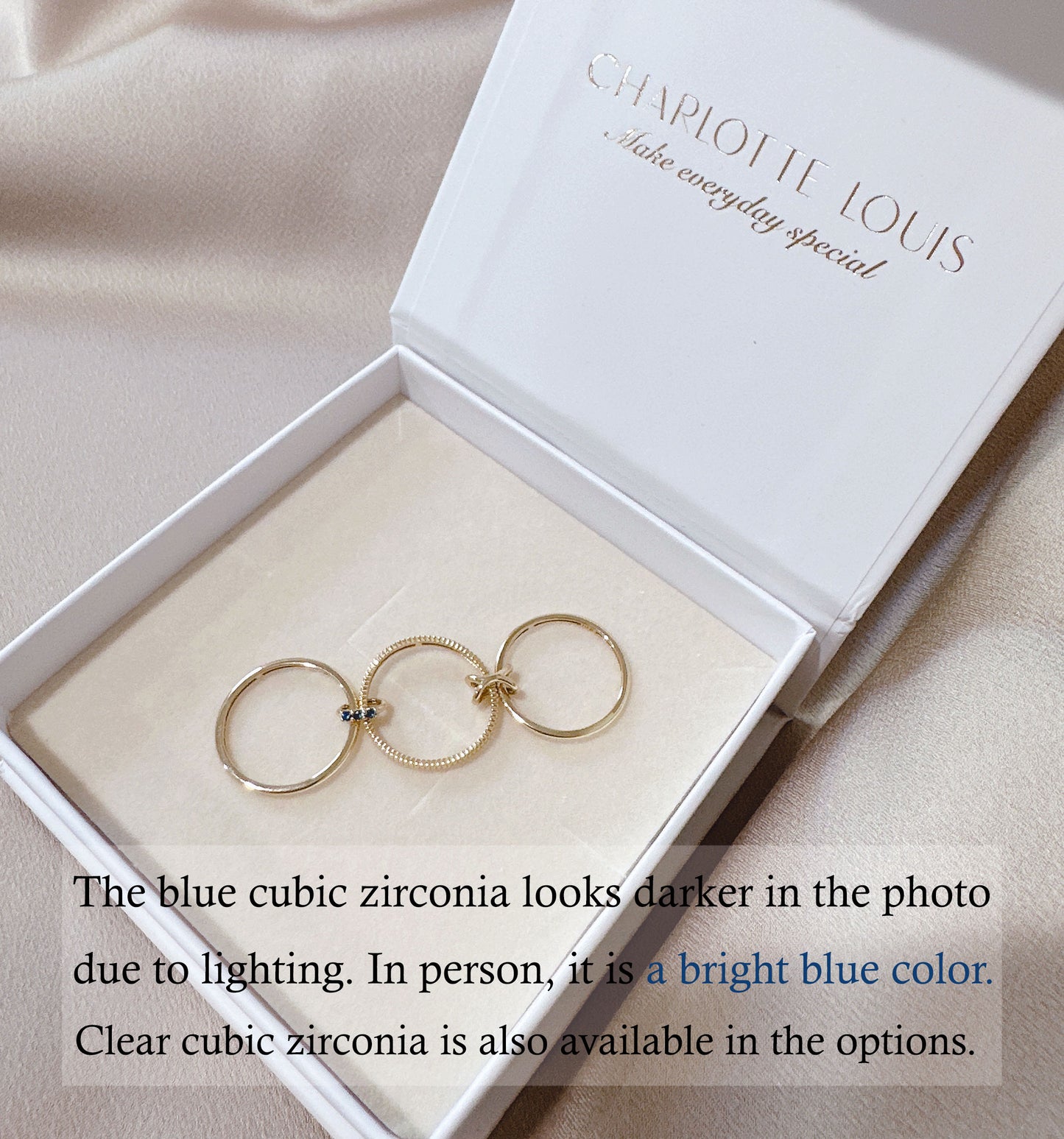 Blue CZ Three Connector Ring