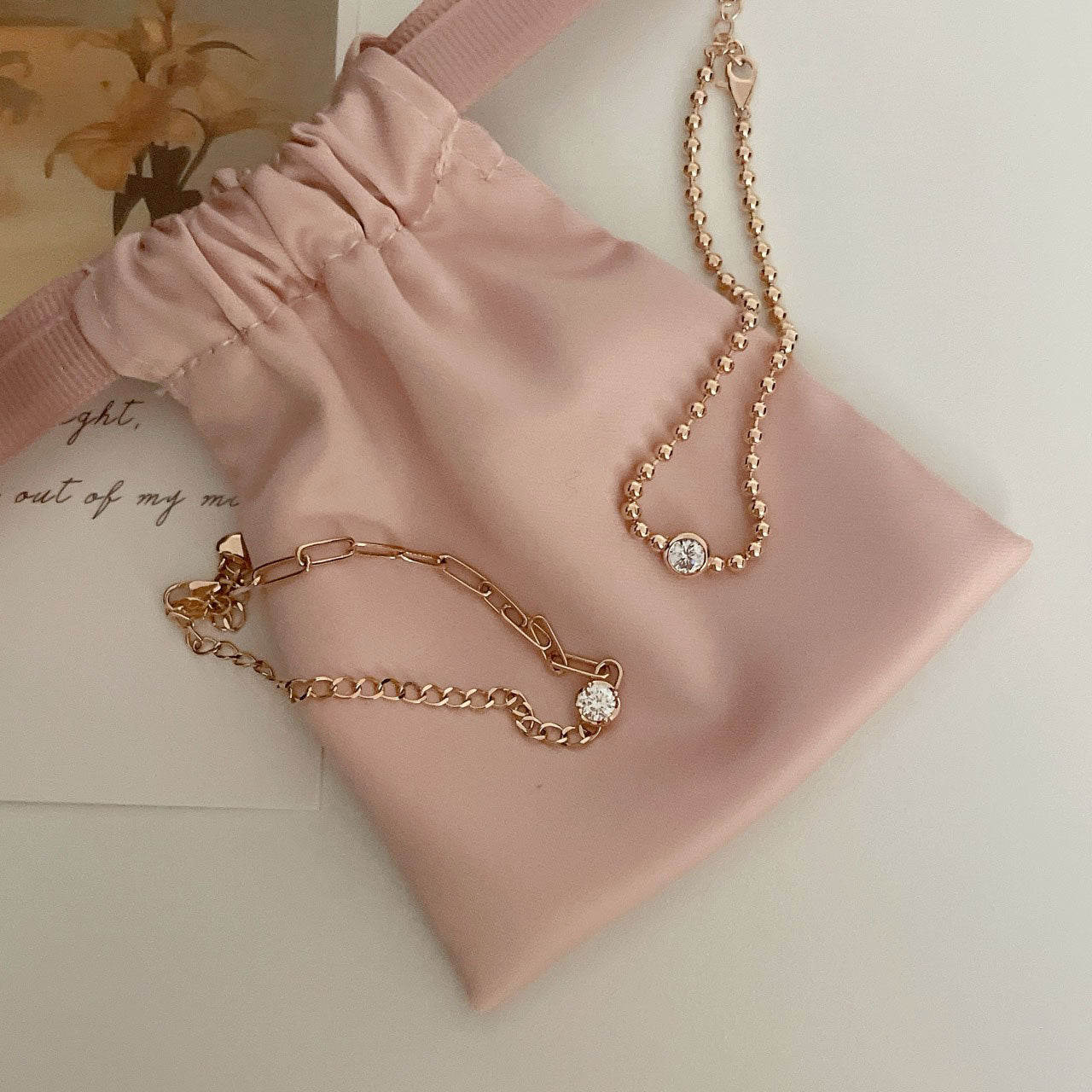 Bezel Beed & Chain Bracelet