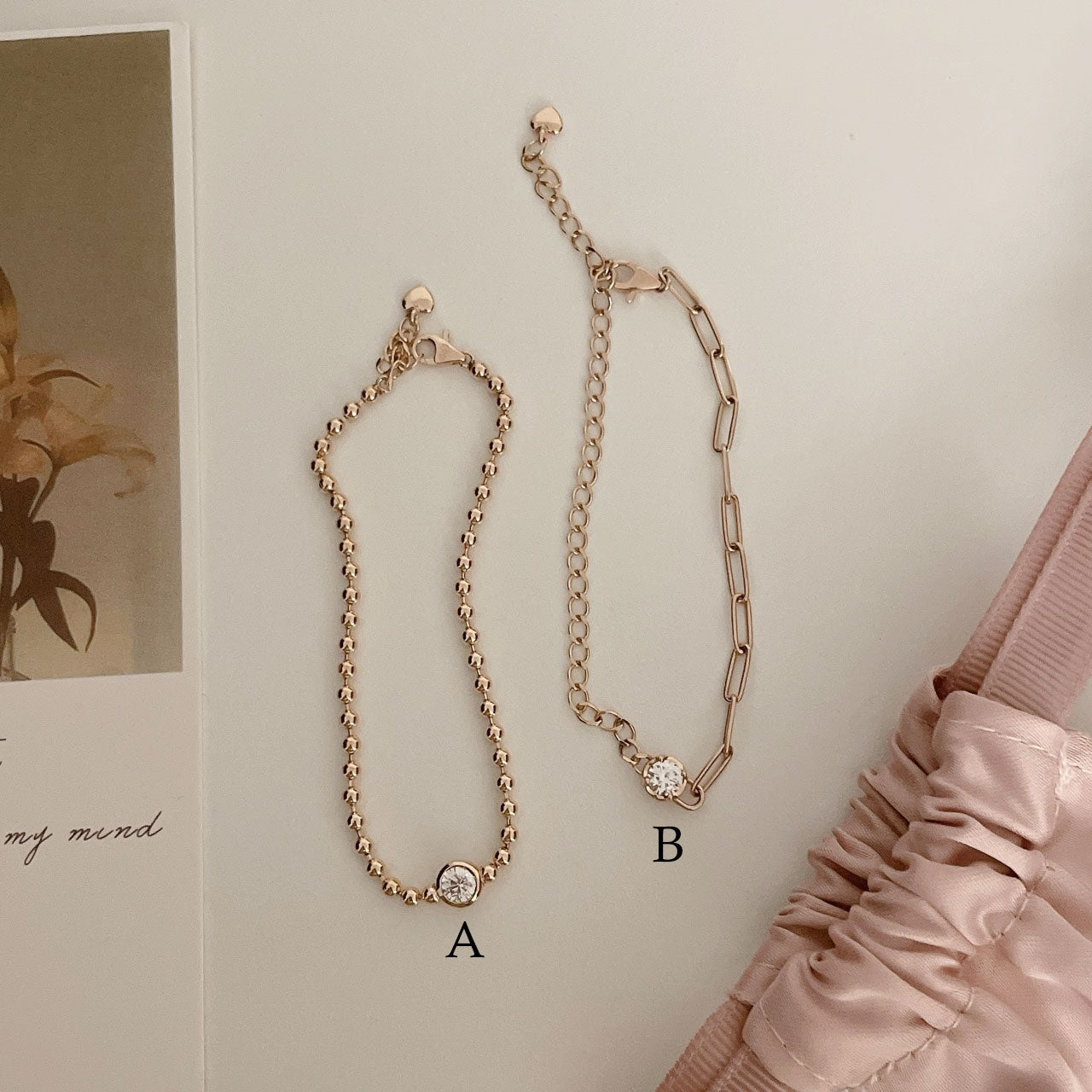 Bezel Beed & Chain Bracelet
