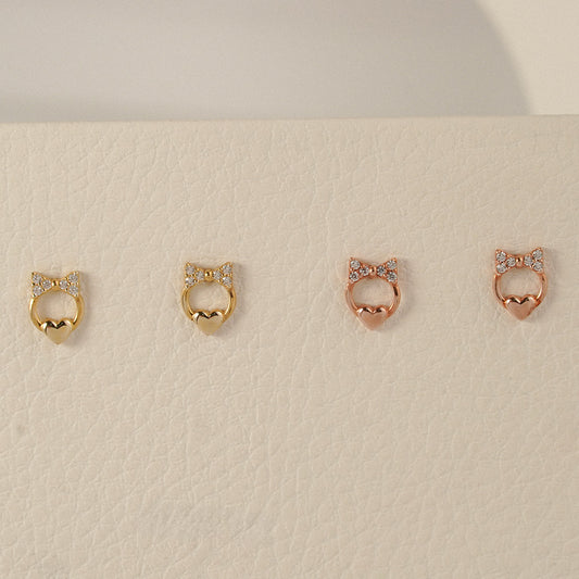 Bow Heart Stud Earrings