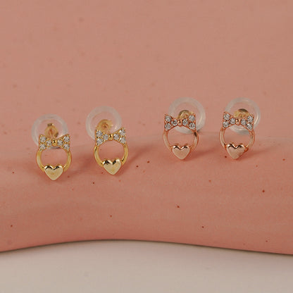 Bow Heart Stud Earrings