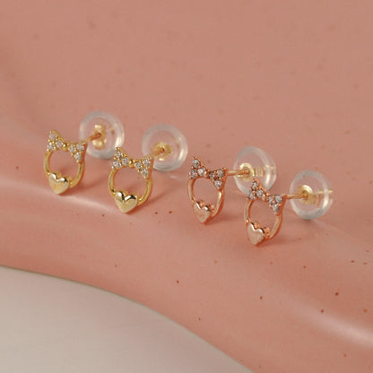 Bow Heart Stud Earrings