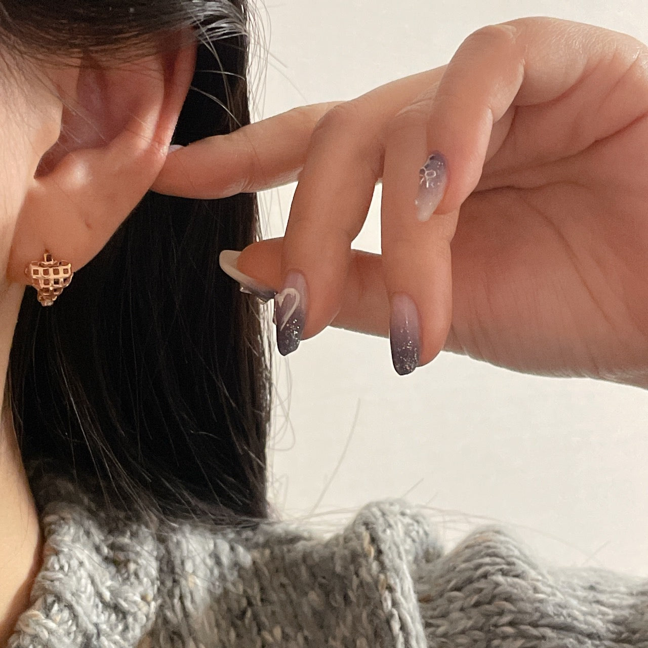 Heart Net Huggie Earrings