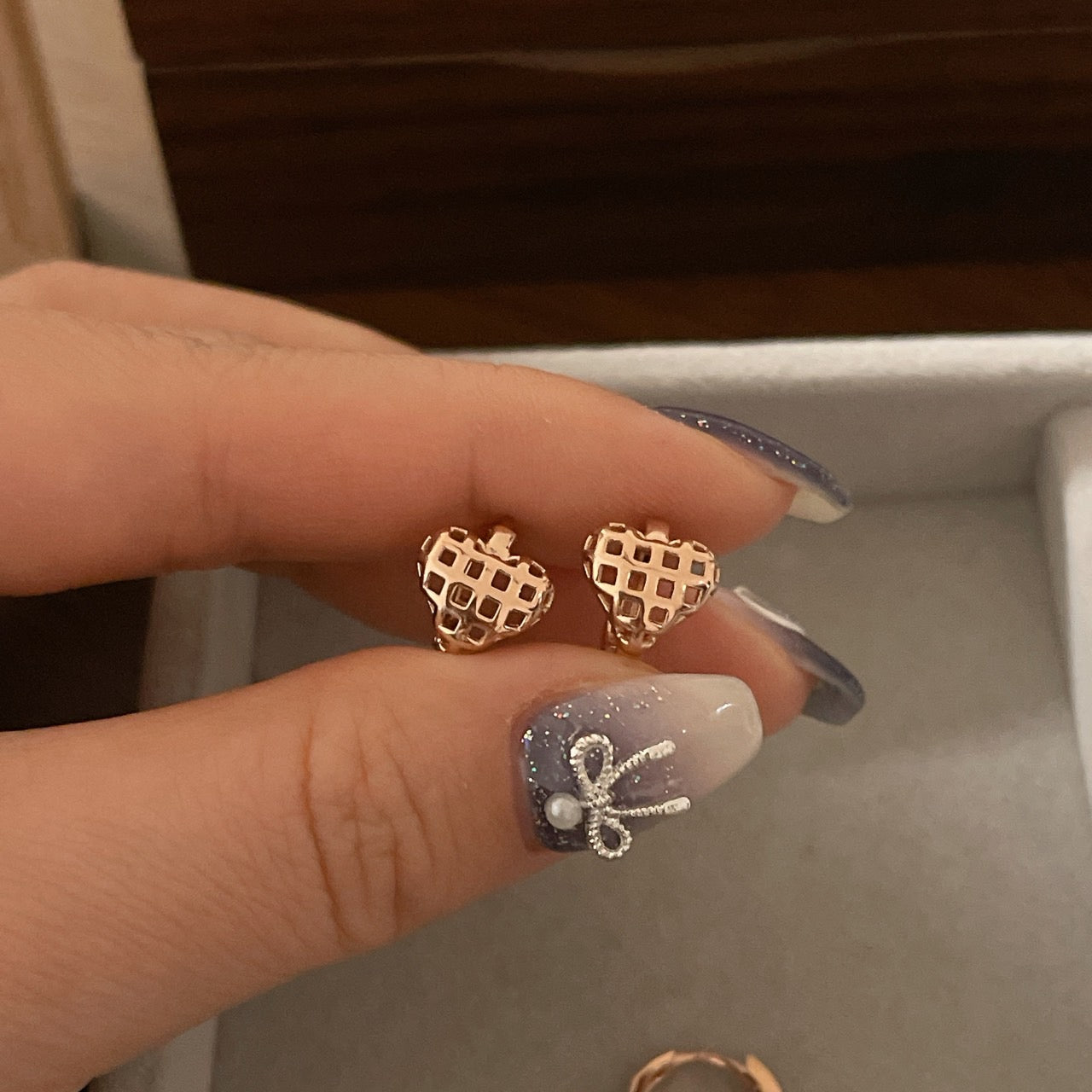 Heart Net Huggie Earrings