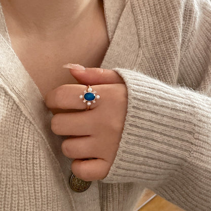 Blue Opal Ring with Peals