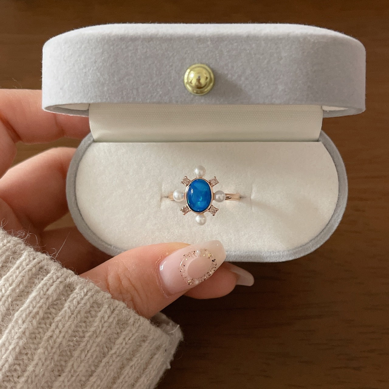 Blue Opal Ring with Peals