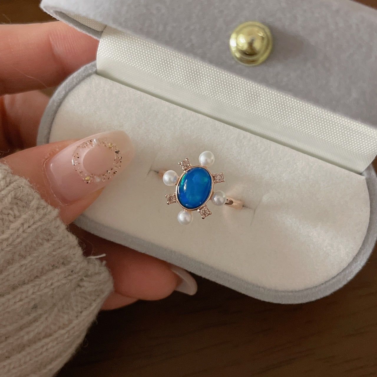 Blue Opal Ring with Peals