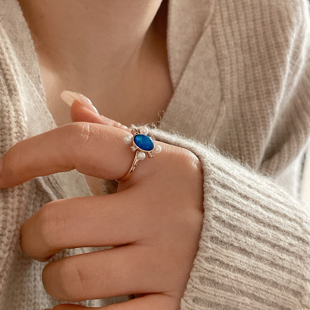 Blue Opal Ring with Peals