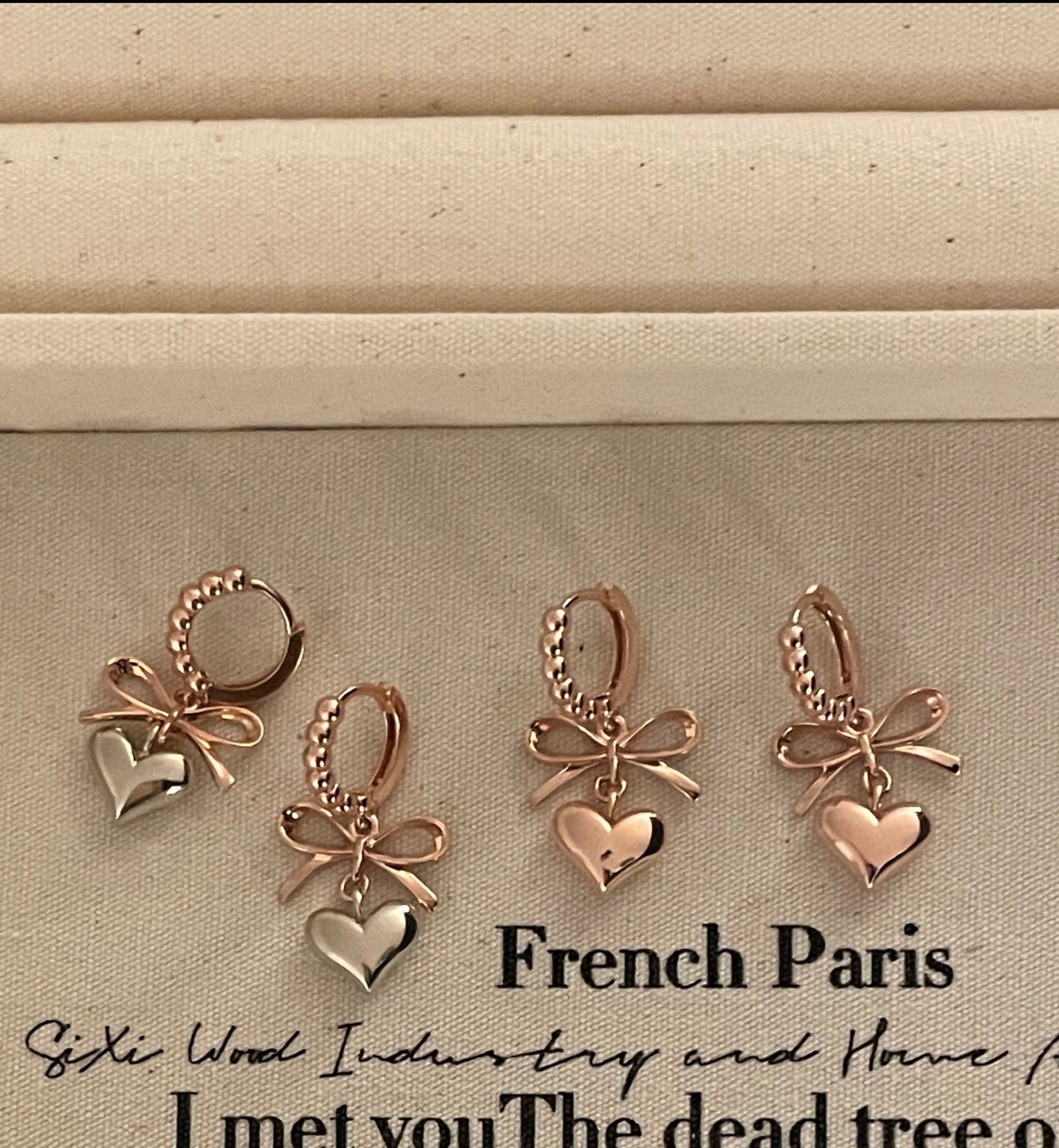 Bow Heart Dangle Earrings