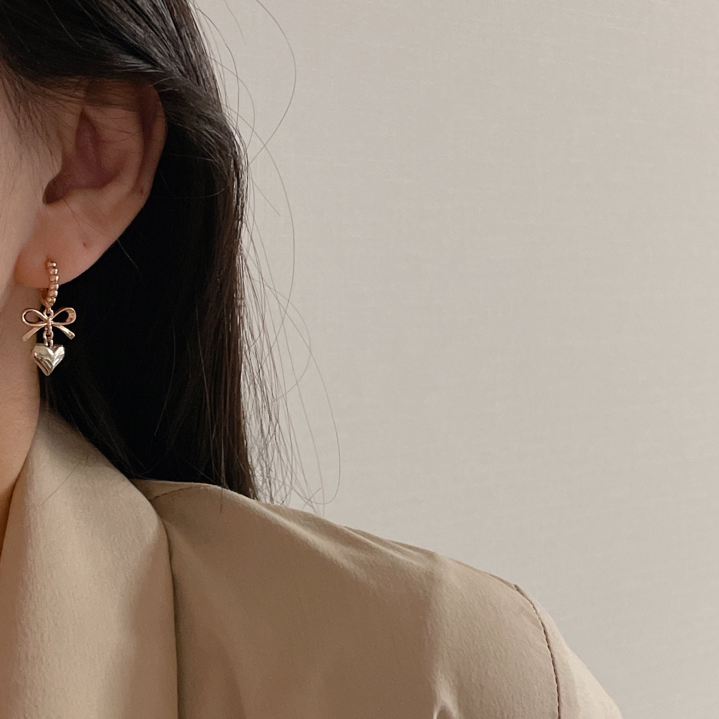 Bow Heart Dangle Earrings