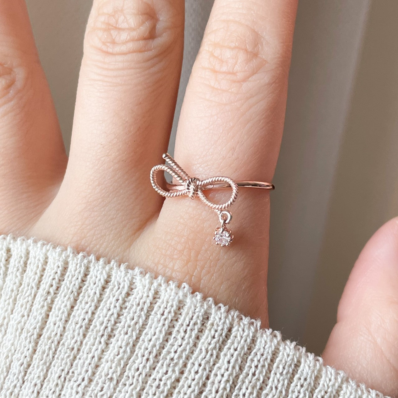 Bow CZ Charm Ring