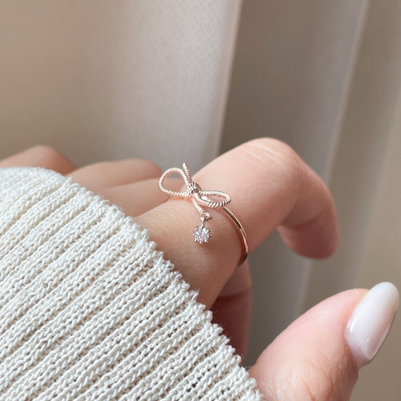 Bow CZ Charm Ring