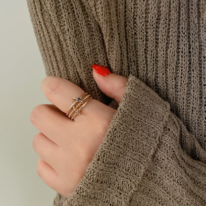 Three Connector Blue CZ Band Ring