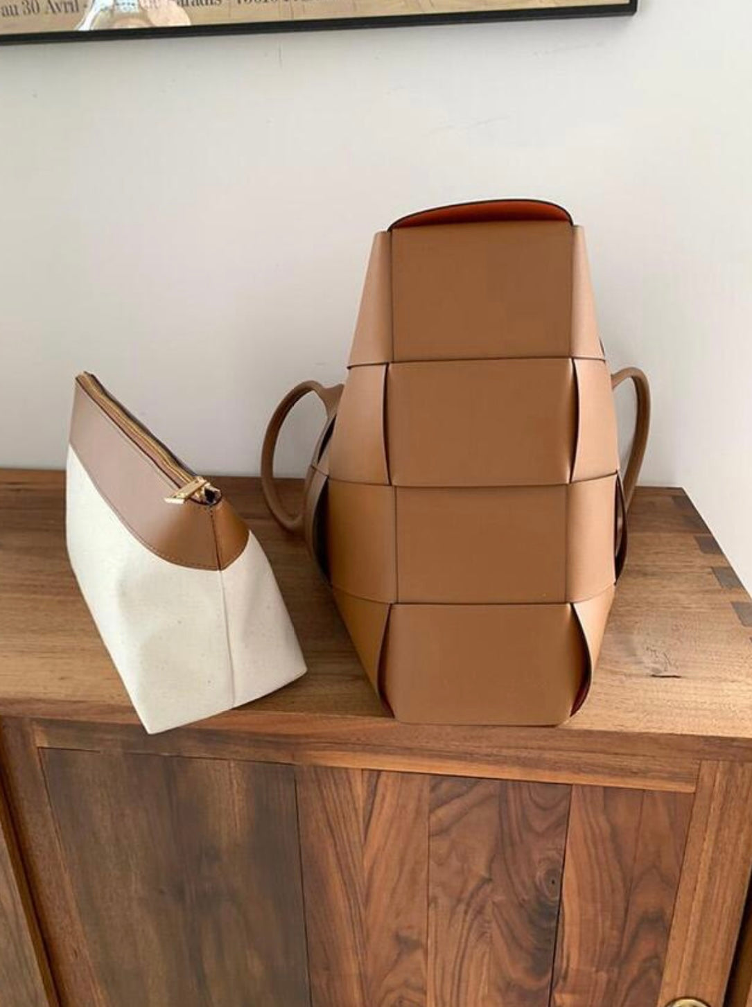 Large Woven Tote Bag with Pouch