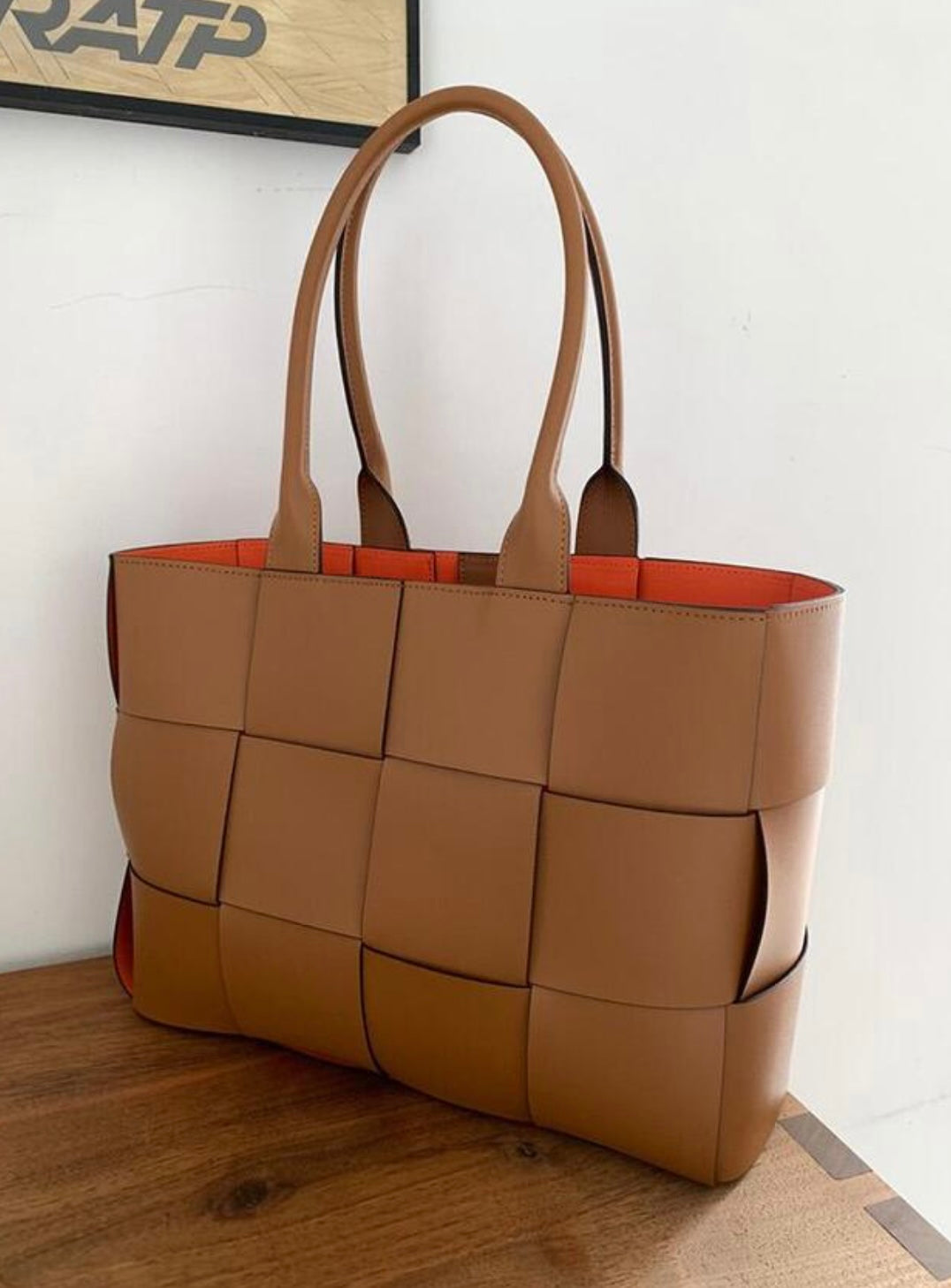 Large Woven Tote Bag with Pouch