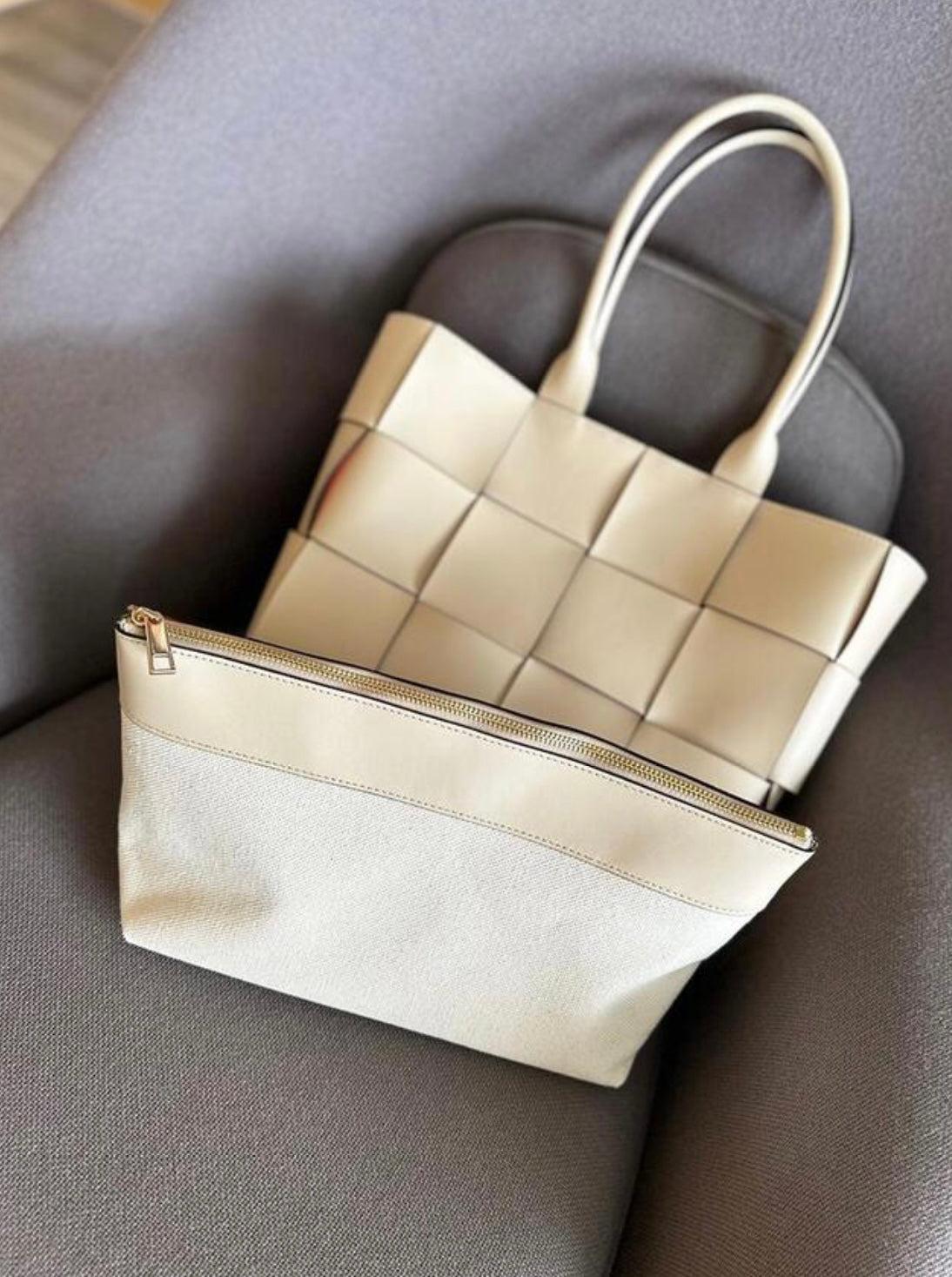 Large Woven Tote Bag with Pouch