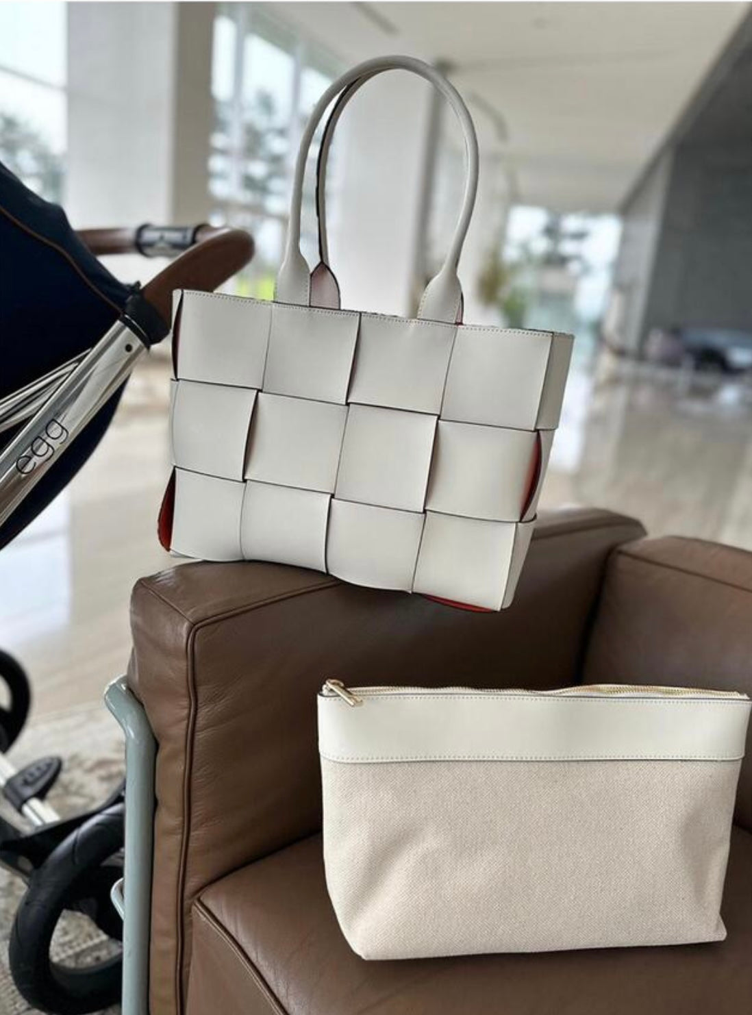 Large Woven Tote Bag with Pouch