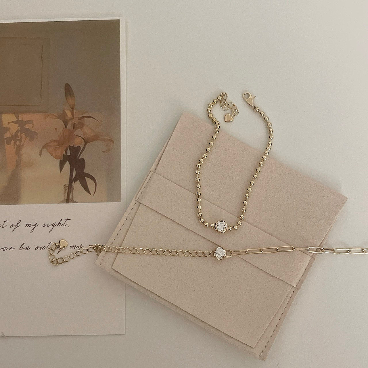 Bezel Beed & Chain Bracelet