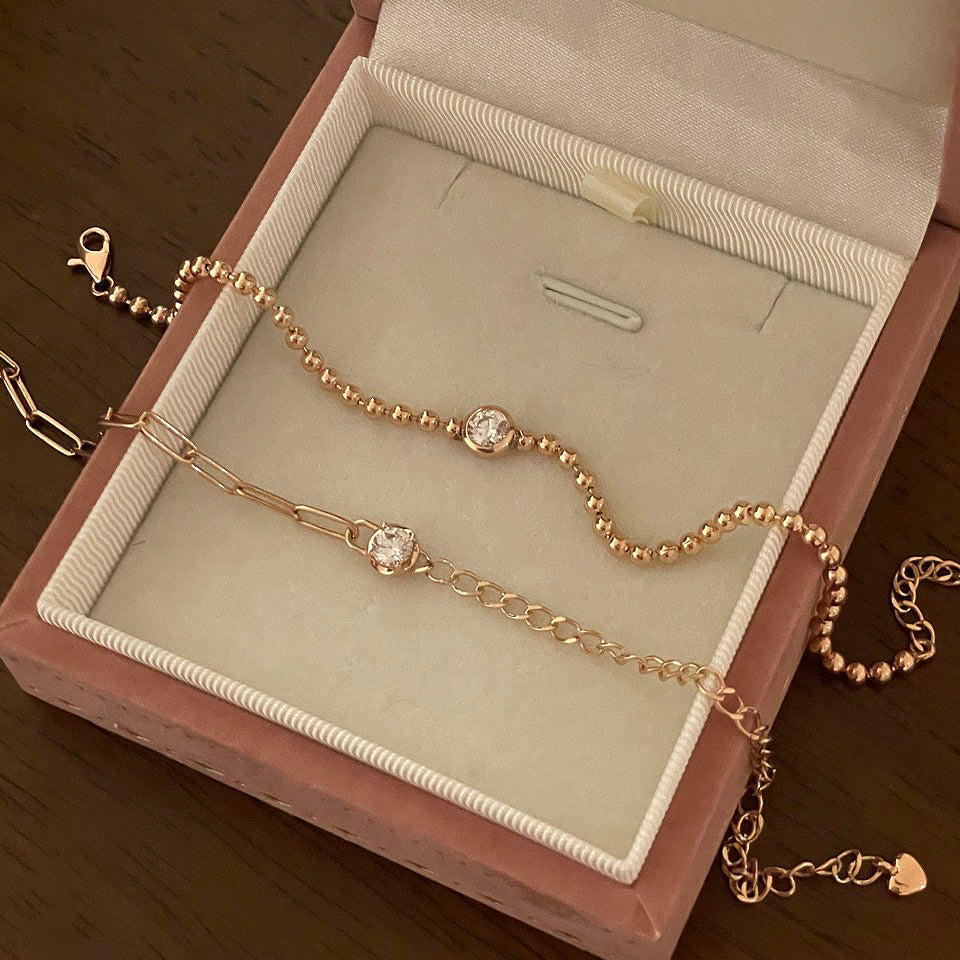 Bezel Beed & Chain Bracelet