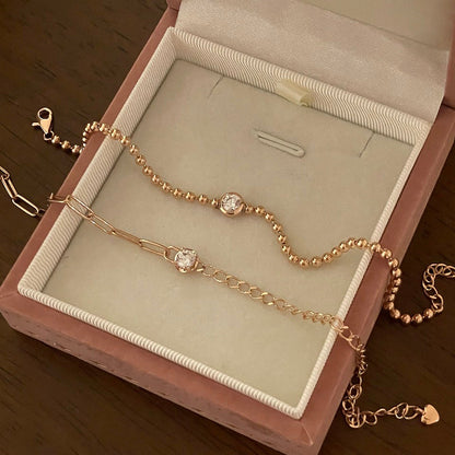 Bezel Beed & Chain Bracelet