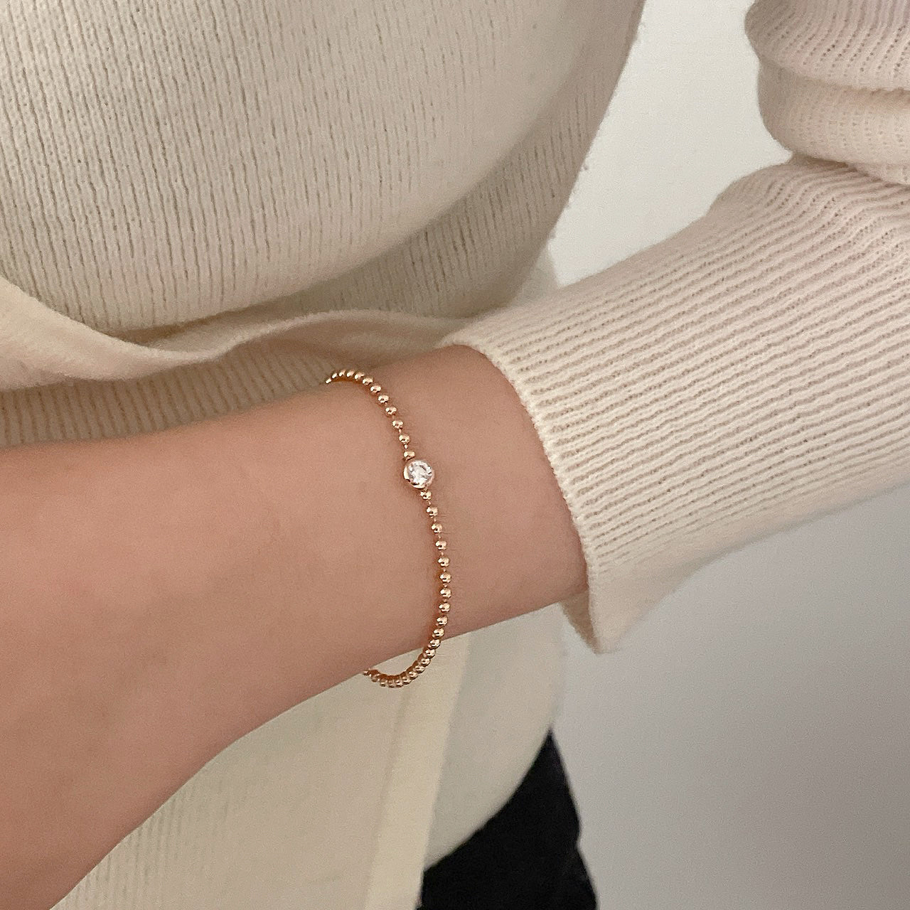Bezel Beed & Chain Bracelet