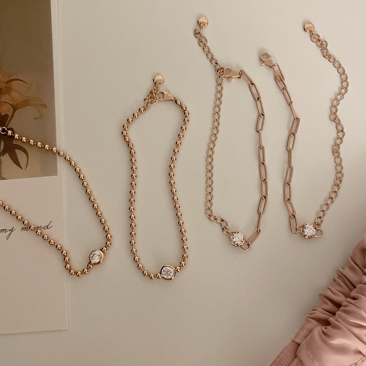 Bezel Beed & Chain Bracelet
