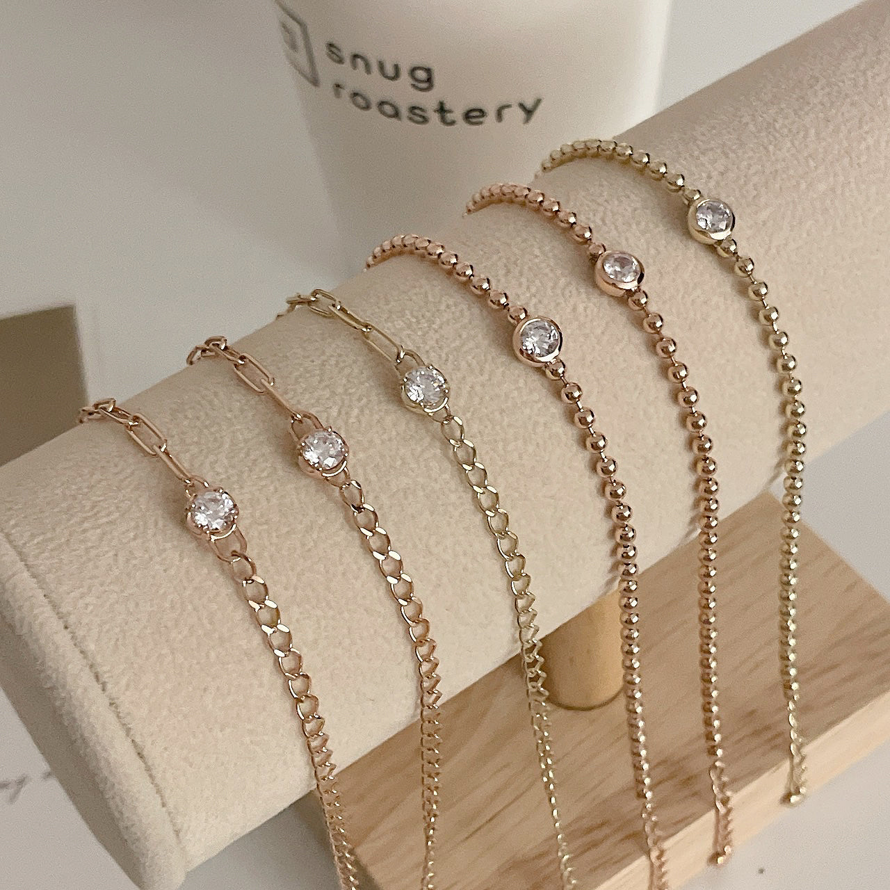 Bezel Beed & Chain Bracelet