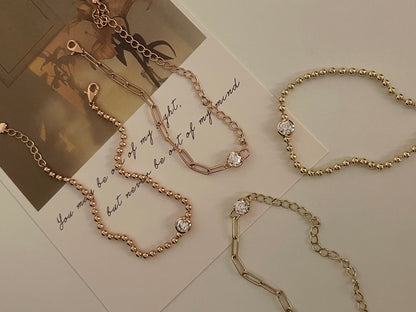 Bezel Beed & Chain Bracelet