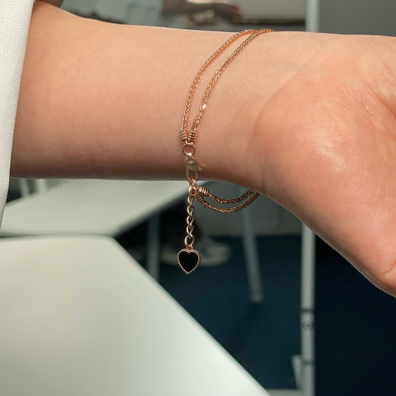 Onyx Heart Charm Bracelet