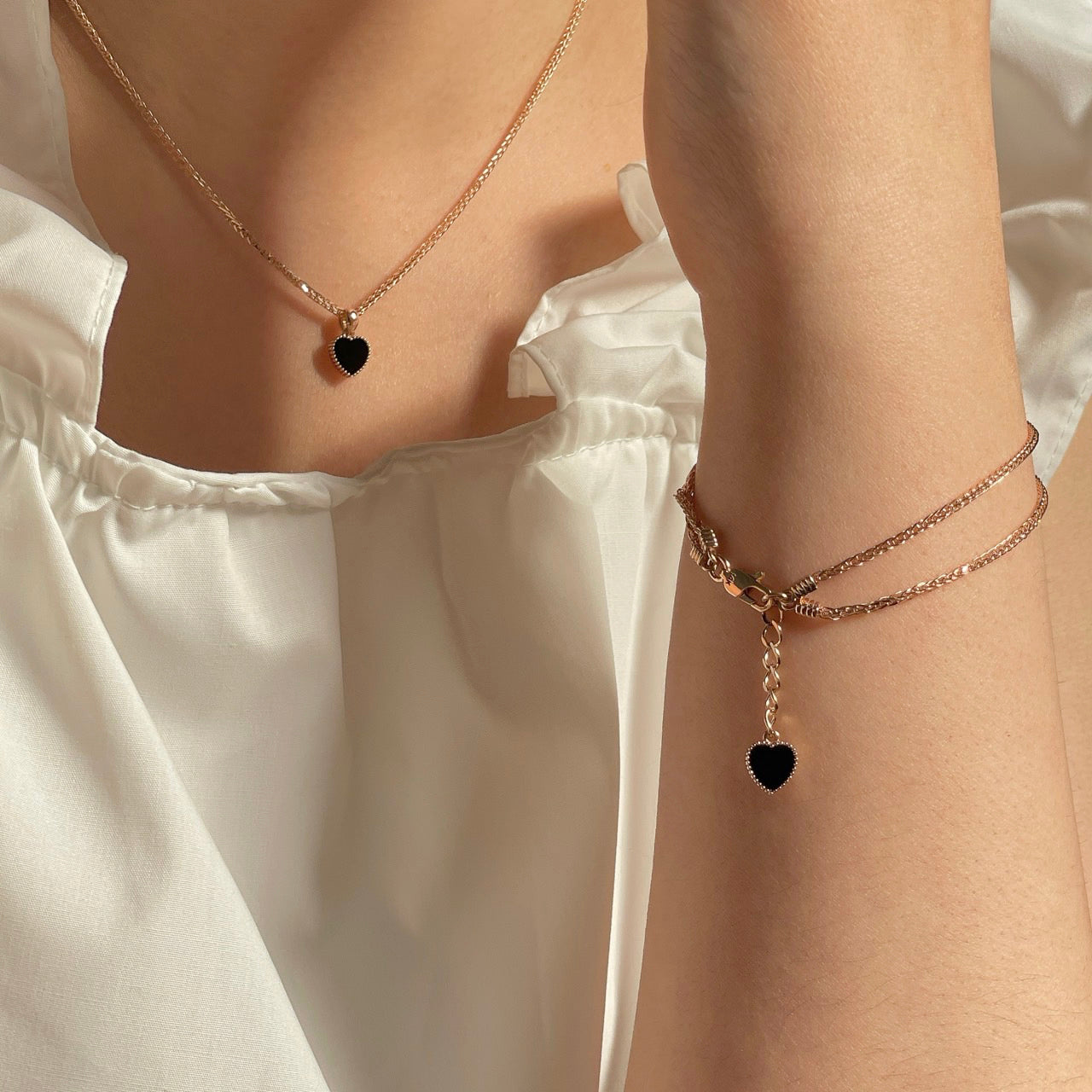 Onyx Heart Charm Bracelet