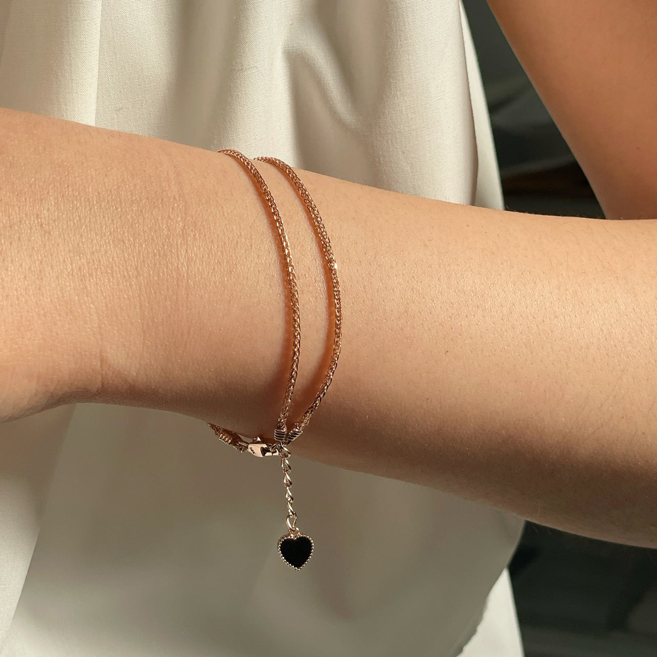 Onyx Heart Charm Bracelet