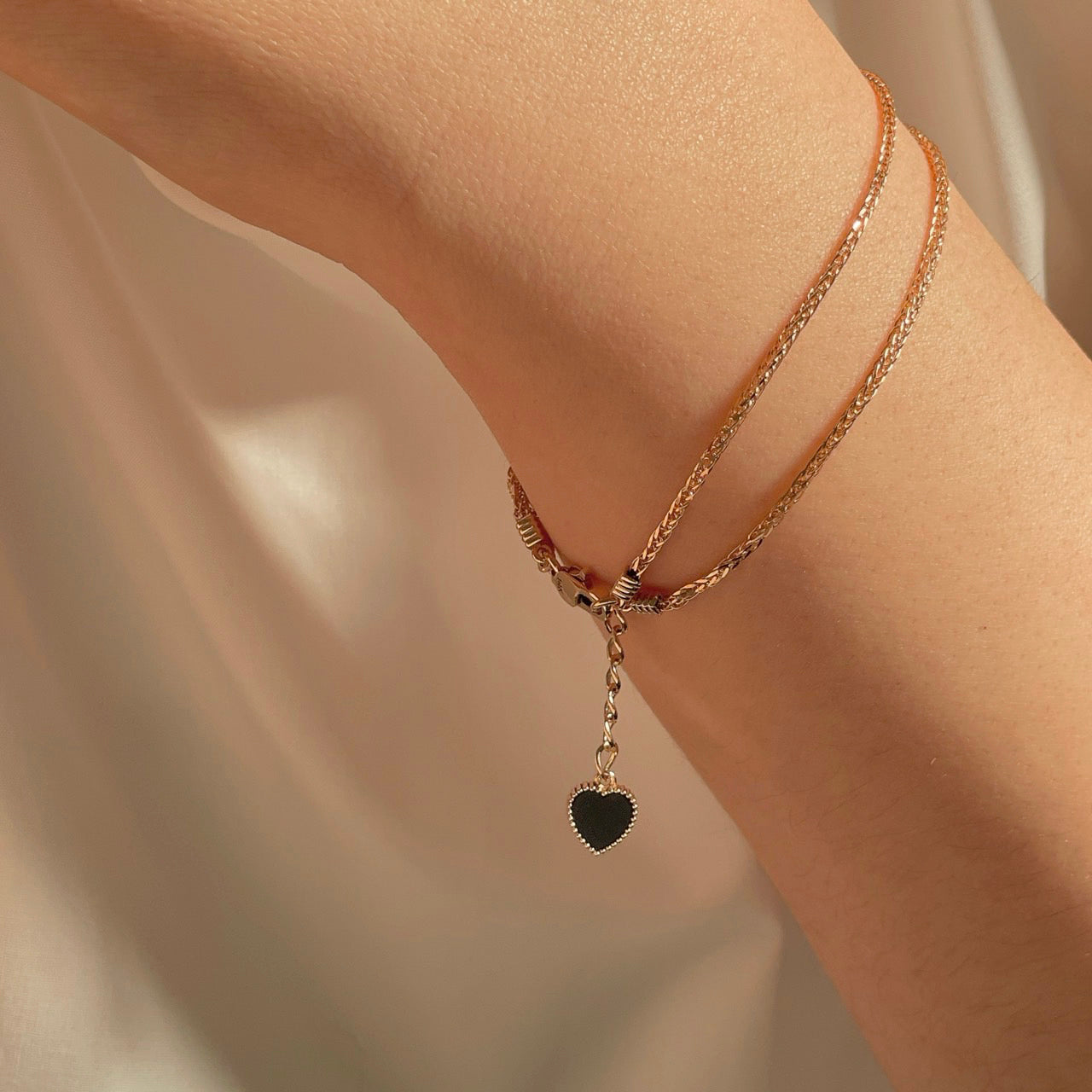 Onyx Heart Charm Bracelet