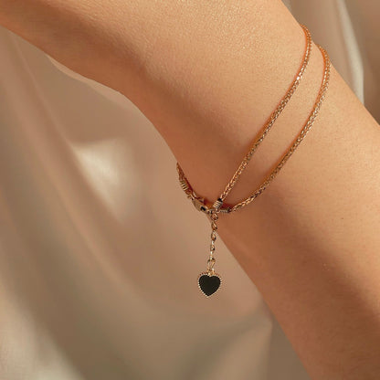 Onyx Heart Charm Bracelet