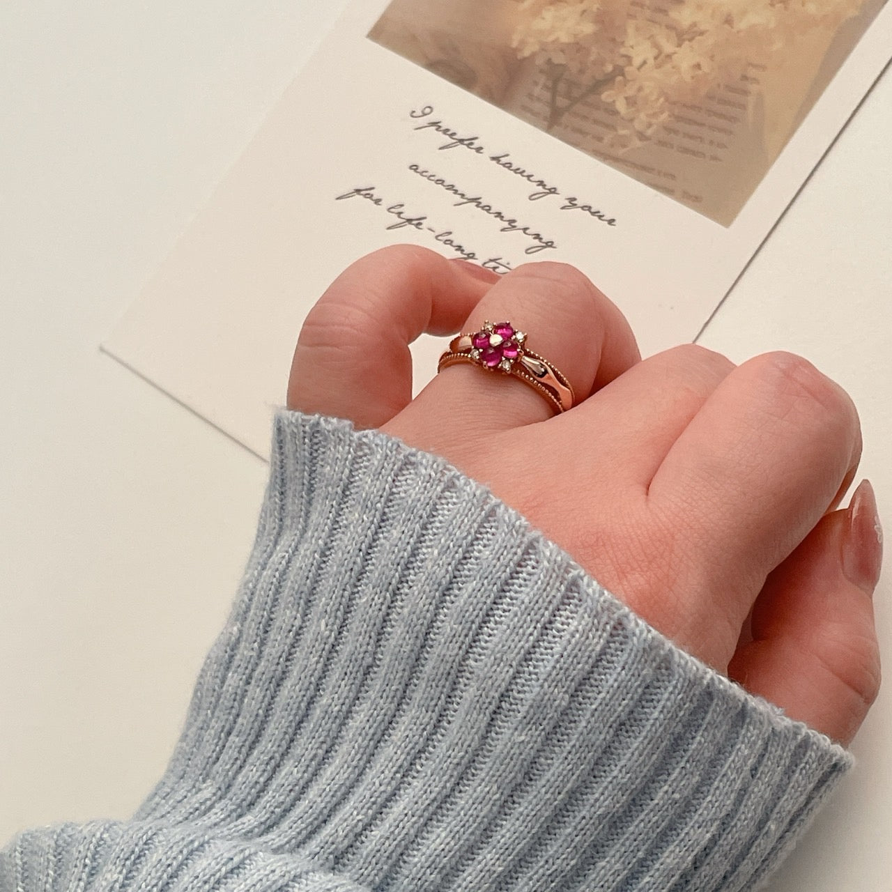 Ruby Flower & Oval Ring