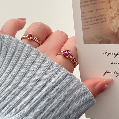 Ruby Flower & Oval Ring