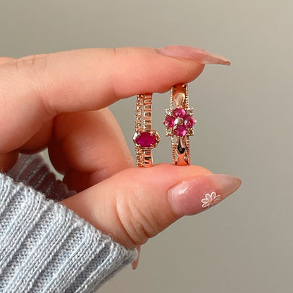 Ruby Flower & Oval Ring