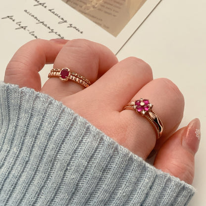 Ruby Flower & Oval Ring