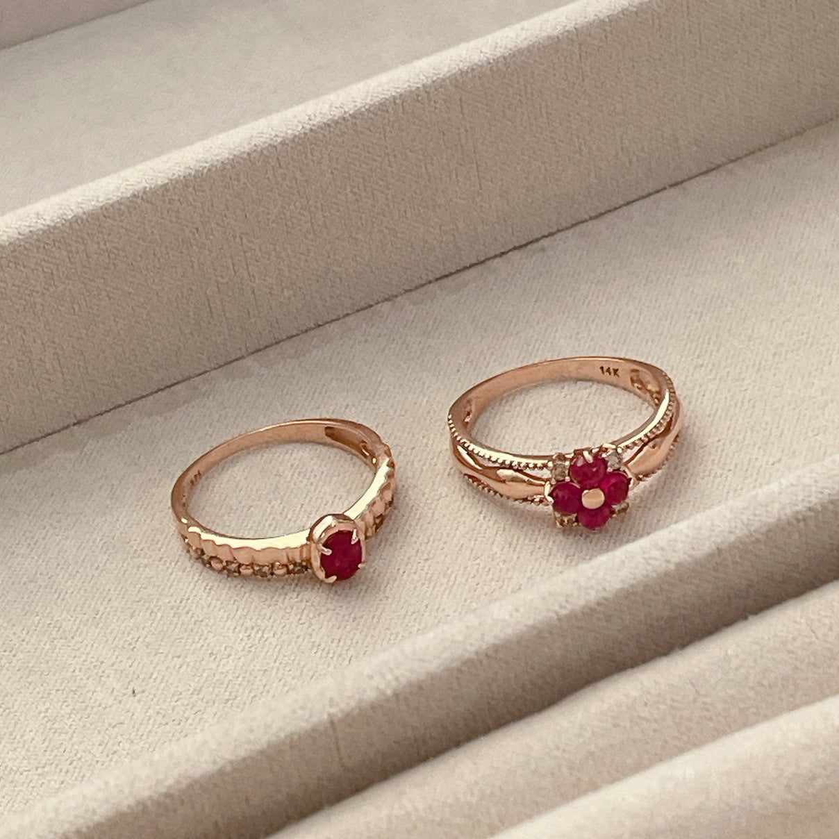 Ruby Flower & Oval Ring