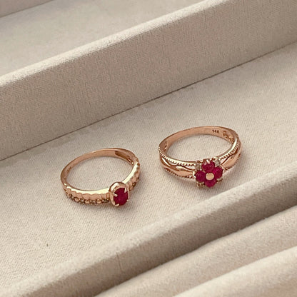 Ruby Flower & Oval Ring