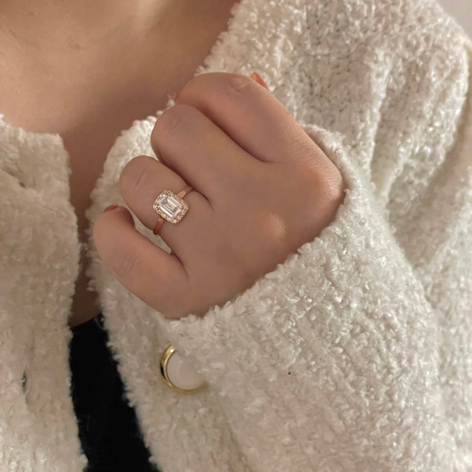 Emerald Cut Halo Ring