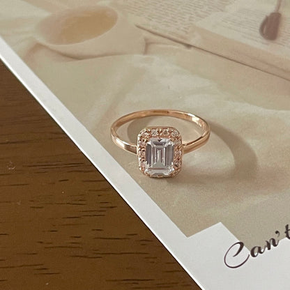 Emerald Cut Halo Ring