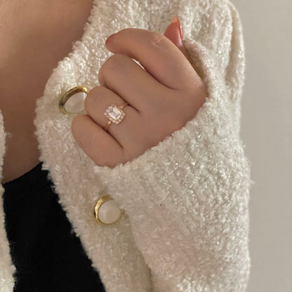 Emerald Cut Halo Ring